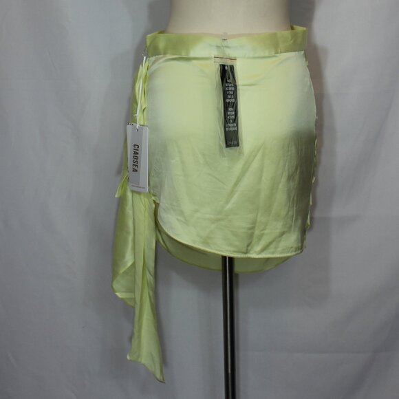 NWT Ciao Sea Draped Silk Skirt mini yellow side zapper size Large (European) - Picture 3 of 11